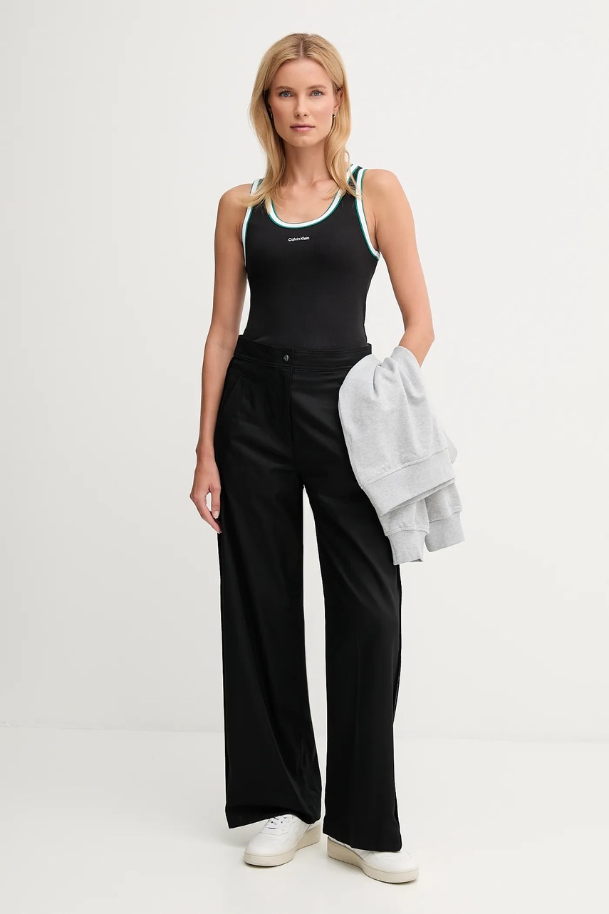 Хлопковые брюки Calvin Klein Jeans цвет чёрный широкие высокая посадка LV044D612G