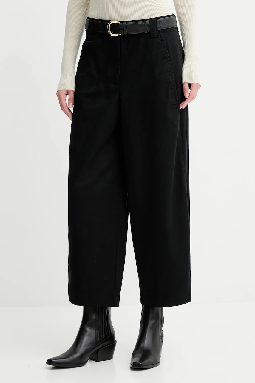 Levně Kalhoty Calvin Klein Jeans dámské, černá barva, high waist, LV044D662G