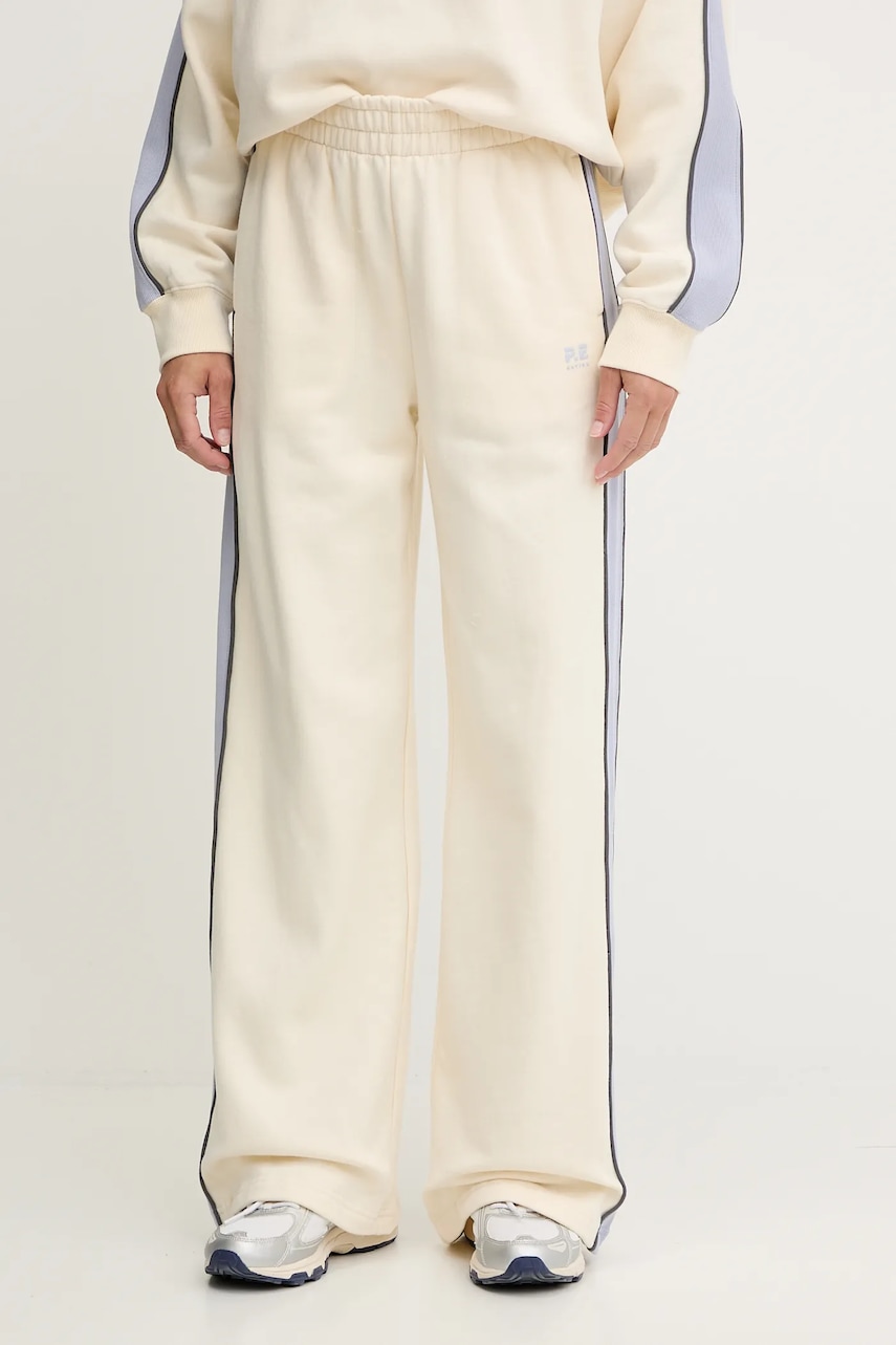 P.E Nation pantaloni de trening din bumbac Align culoarea bej, cu imprimeu, 253P173