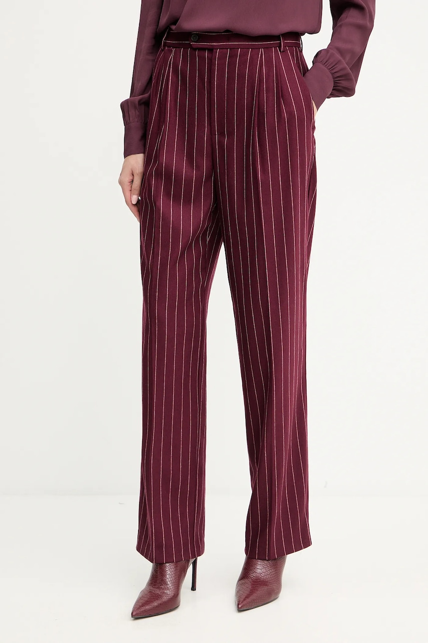 MAX&Co. pantaloni din lână culoarea bordo, mulată, high waist, 2528136022200