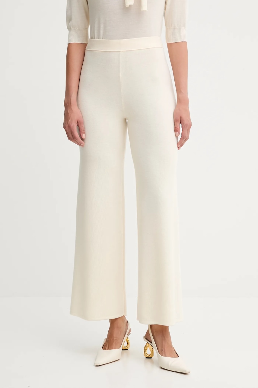 Luisa Spagnoli pantaloni de lână culoarea bej, drept, high waist, 100103