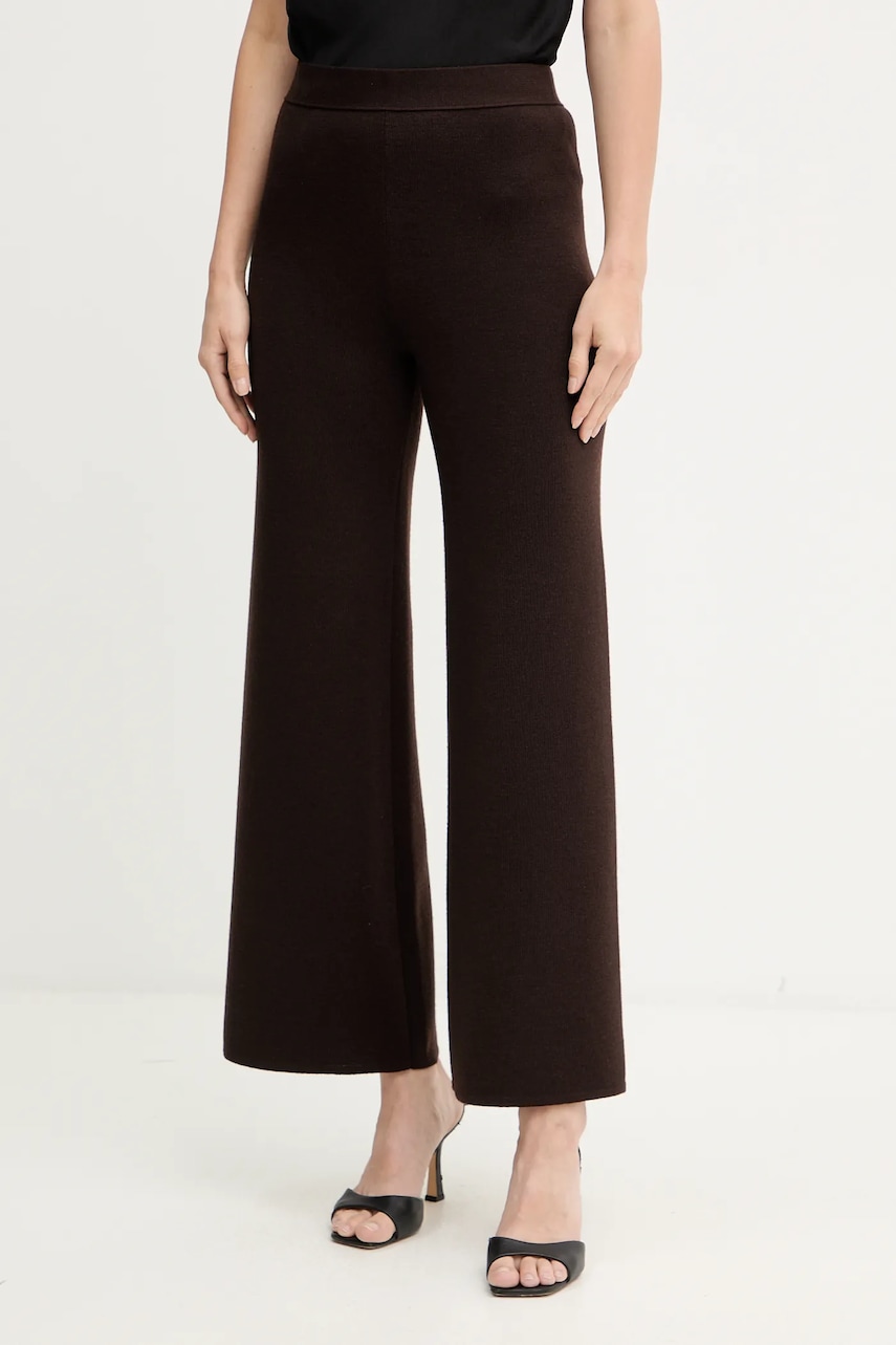 Luisa Spagnoli pantaloni de lână culoarea maro, drept, high waist, 100103
