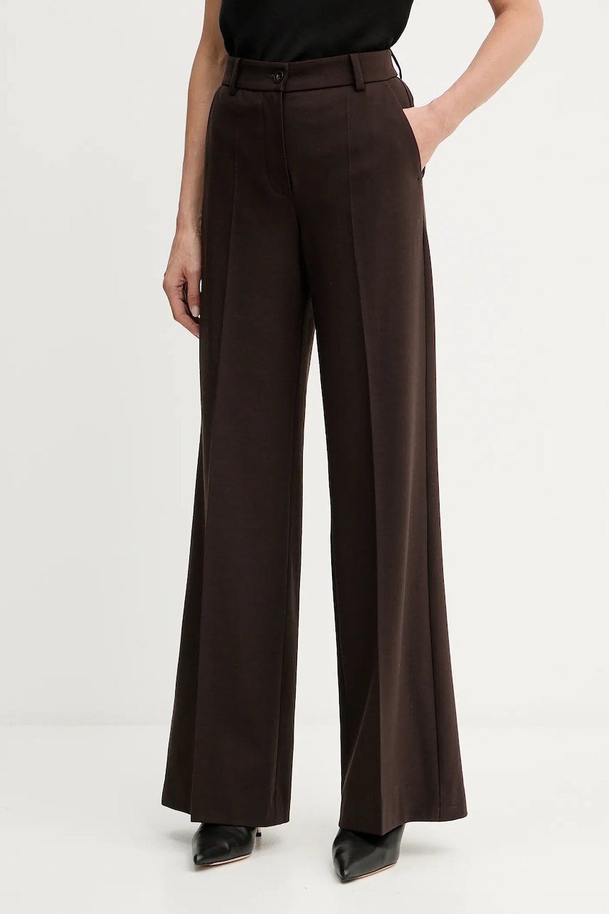 Luisa Spagnoli pantaloni de lână culoarea maro, lat, high waist, 542476