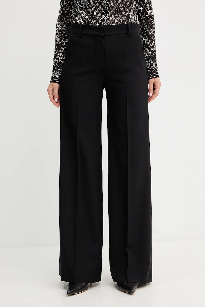 Luisa Spagnoli pantaloni de lână culoarea negru, lat, high waist, 542476