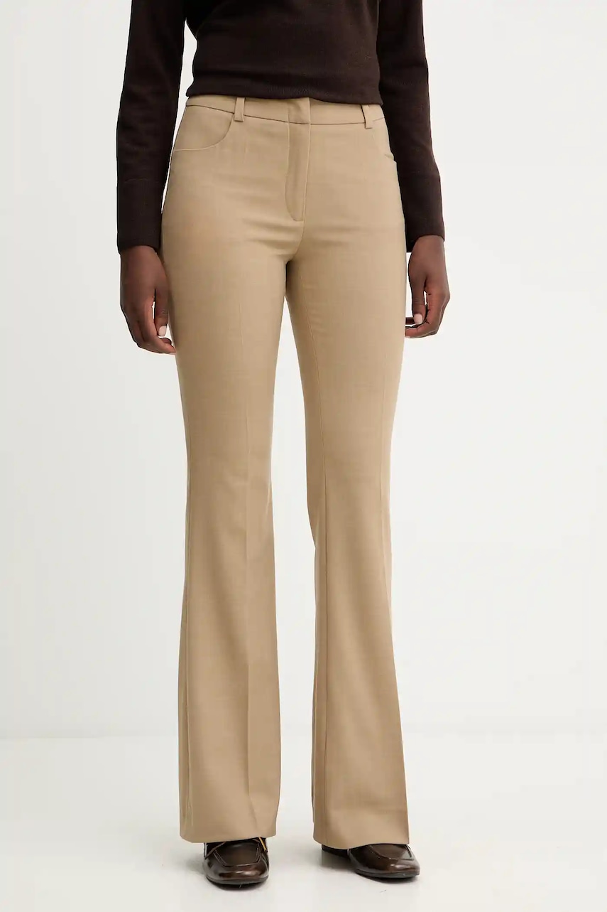 Luisa Spagnoli pantaloni din lână culoarea verde, evazați, high waist, 542617