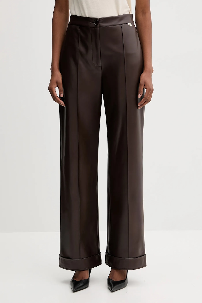 Levně Kalhoty Liu Jo dámské, hnědá barva, high waist, MF5069 E0624
