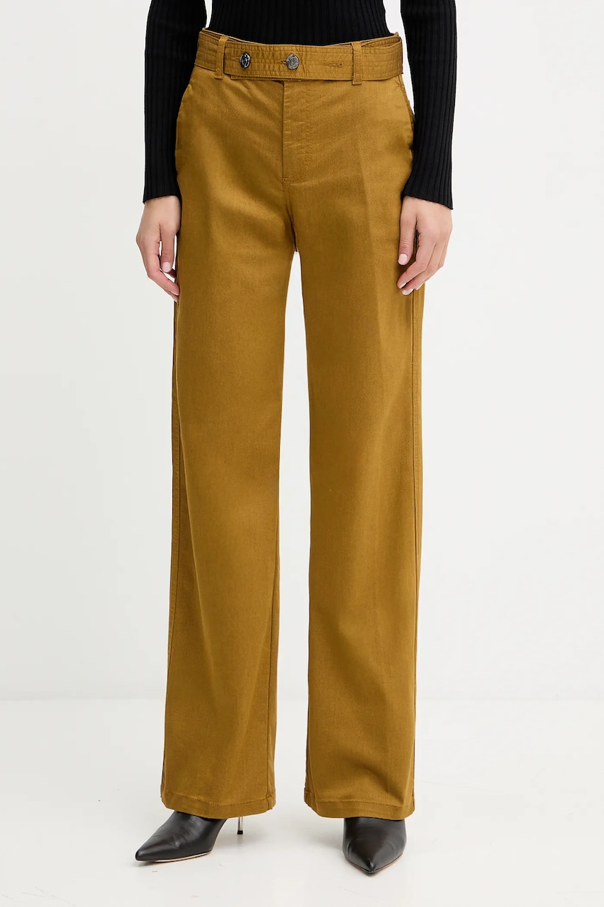 Levně Kalhoty Liu Jo dámské, zelená barva, široké, high waist, MF5259 T7144