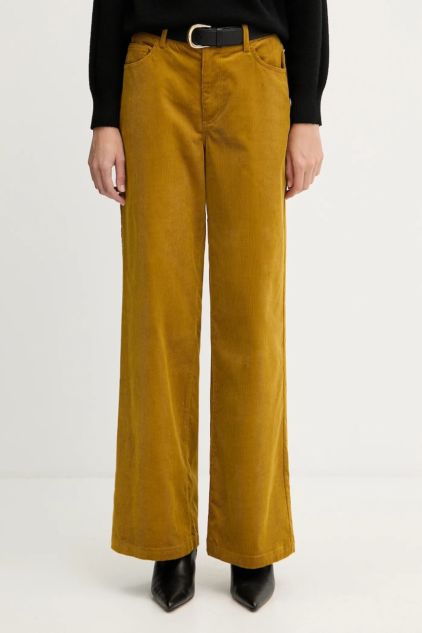 Levně Manšestrové kalhoty Liu Jo dámské, žlutá barva, široké, high waist, MF5274 T192A