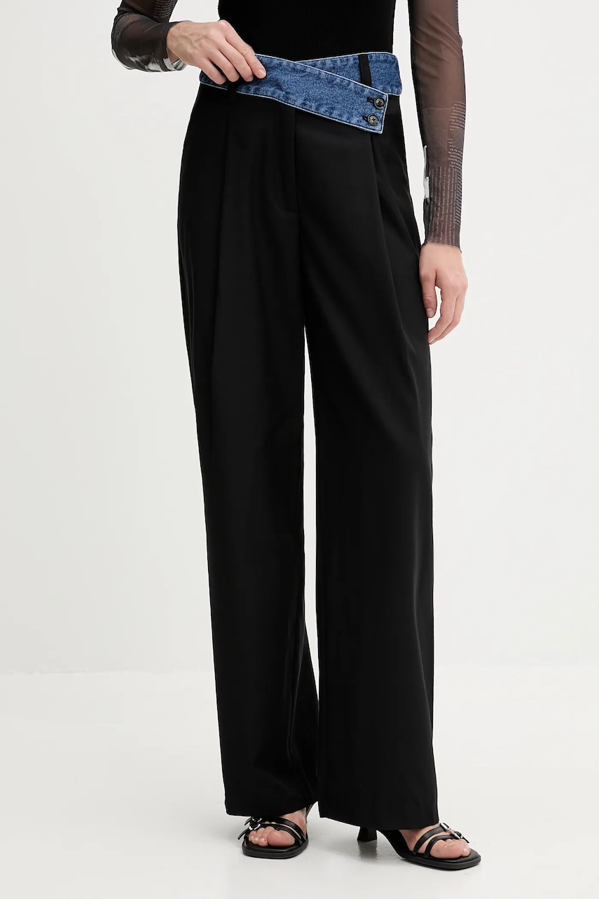 Desigual pantaloni din lână DENIMWAIST culoarea negru, 25WWPW03