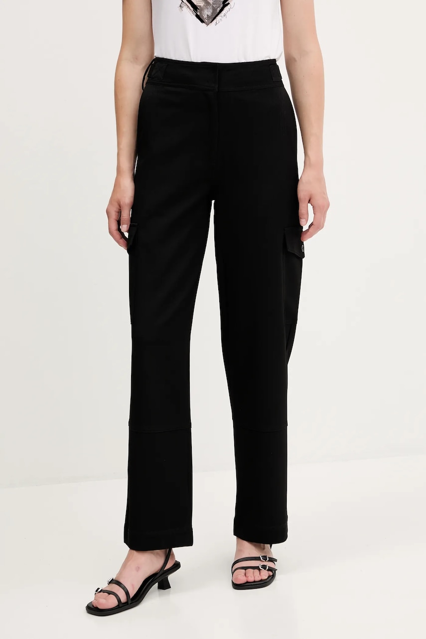 Desigual pantaloni SAGUN culoarea negru, fason cargo, high waist, 25WWPW08