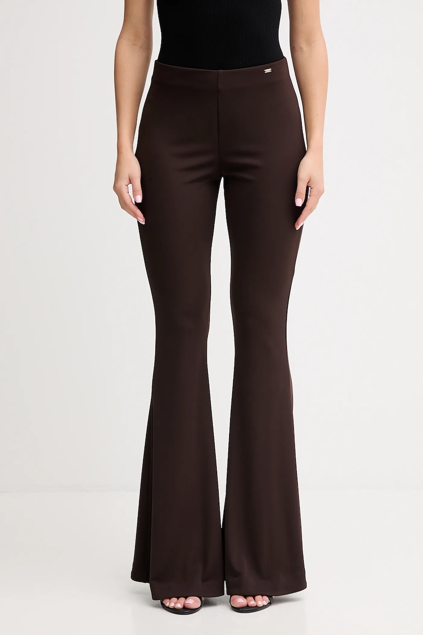 Gaudi pantaloni culoarea maro, evazați, high waist, 521FD24005