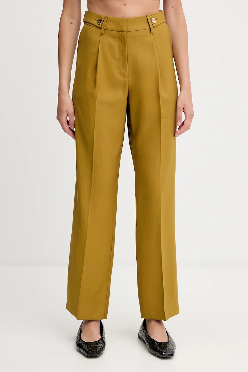 Morgan pantaloni culoarea galben, drept, high waist, PFIJA.F