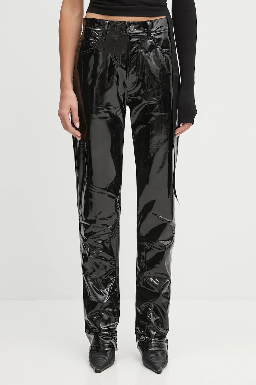 Fiorucci pantaloni Stretch Vinyl Straight Fit culoarea negru, evazați, high waist, W25PFBPA014VN02BK01