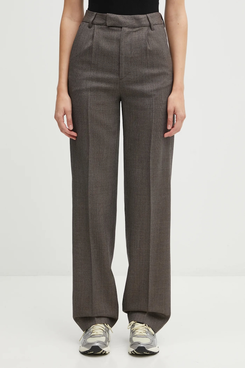 MM6 Maison Margiela pantaloni de lână culoarea maro, drept, high waist, S62KB0247.M35636.001F