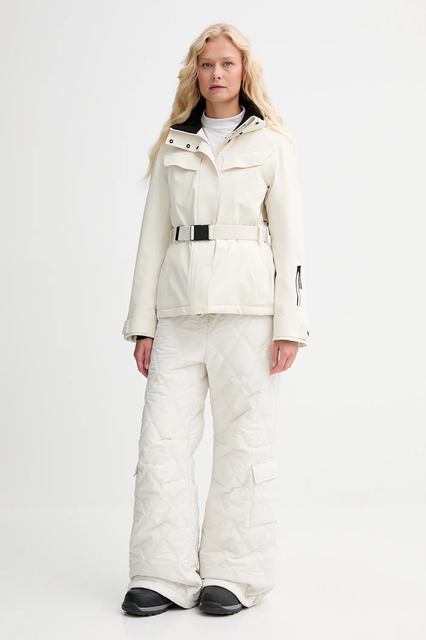 Брюки BOSS цвет бежевый широкие высокая посадка 50544382