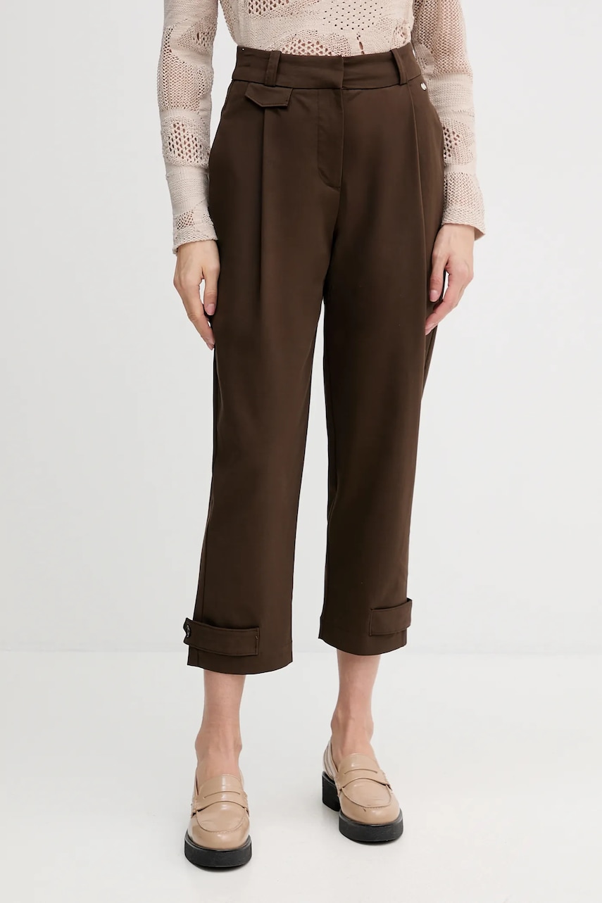 Pedro del Hierro pantaloni culoarea maro, fason chinos, high waist, 7602505