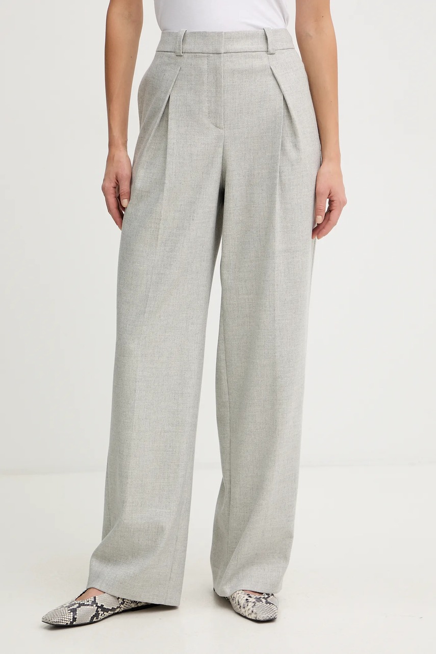 BOSS Orange pantaloni cu lână culoarea gri, drept, high waist, 50547679