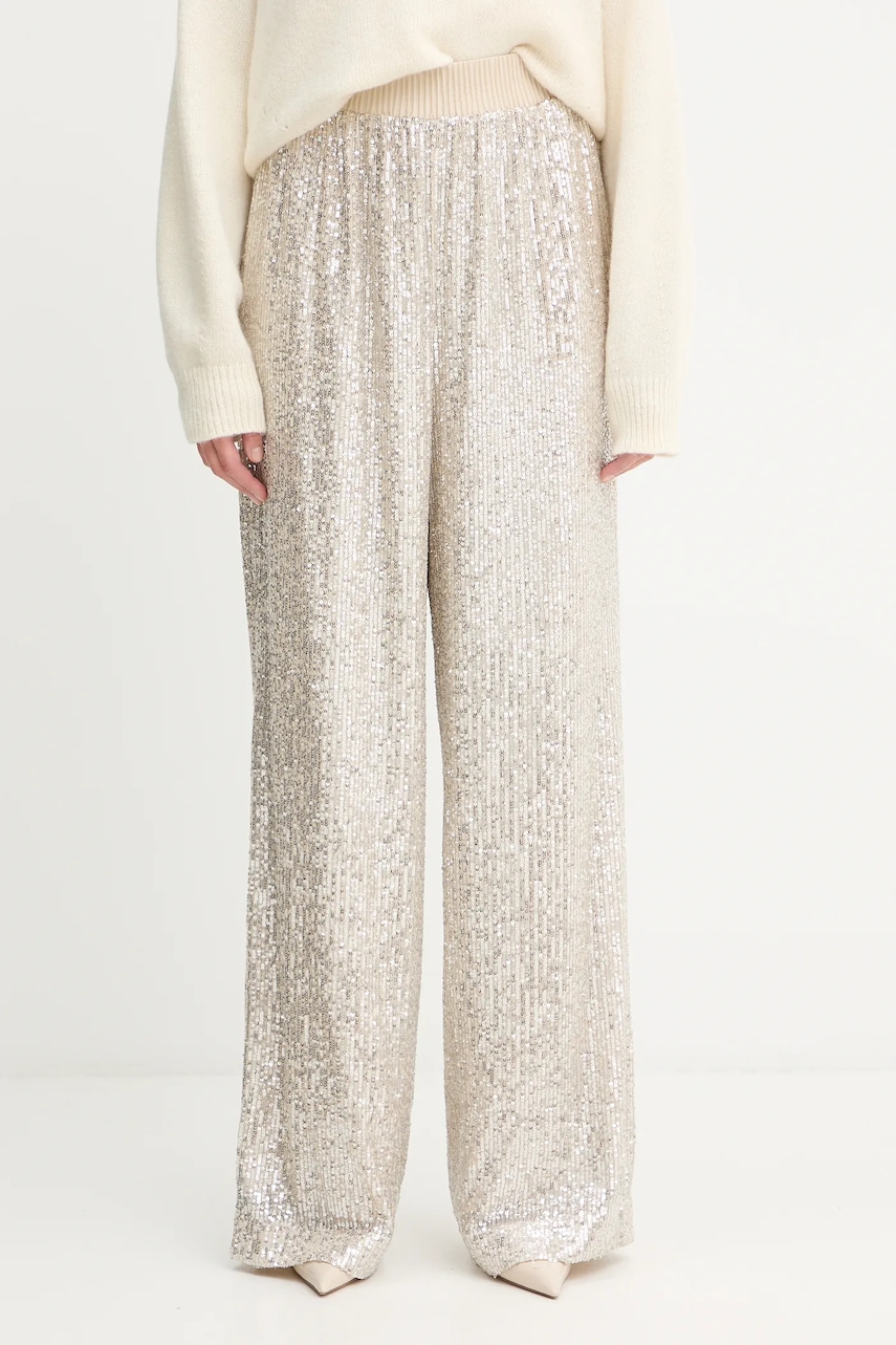 BOSS Orange pantaloni culoarea bej, lat, high waist, 50548327
