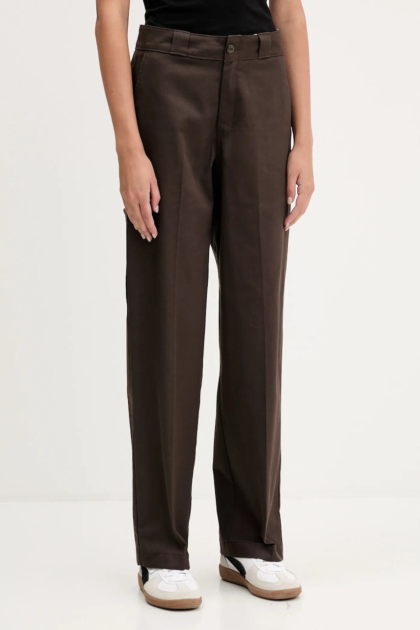 Levně Bavlněné kalhoty Dickies dámské, hnědá barva, široké, high waist, DK0A87PL