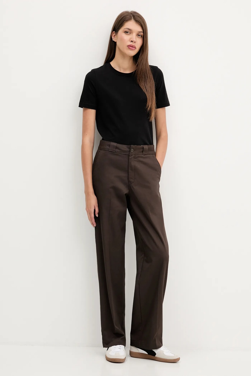 Хлопковые брюки Dickies цвет коричневый широкие высокая посадка DK0A87PL