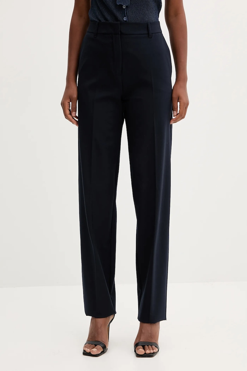 Marella pantaloni din lână culoarea bleumarin, fason țigaretă, high waist, 2523136054200