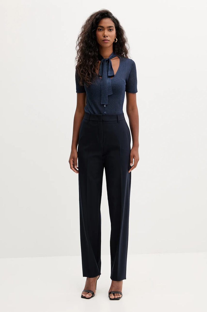 Брюки с шерстью Marella цвет синий фасон сигареты высокая посадка 2523136054200