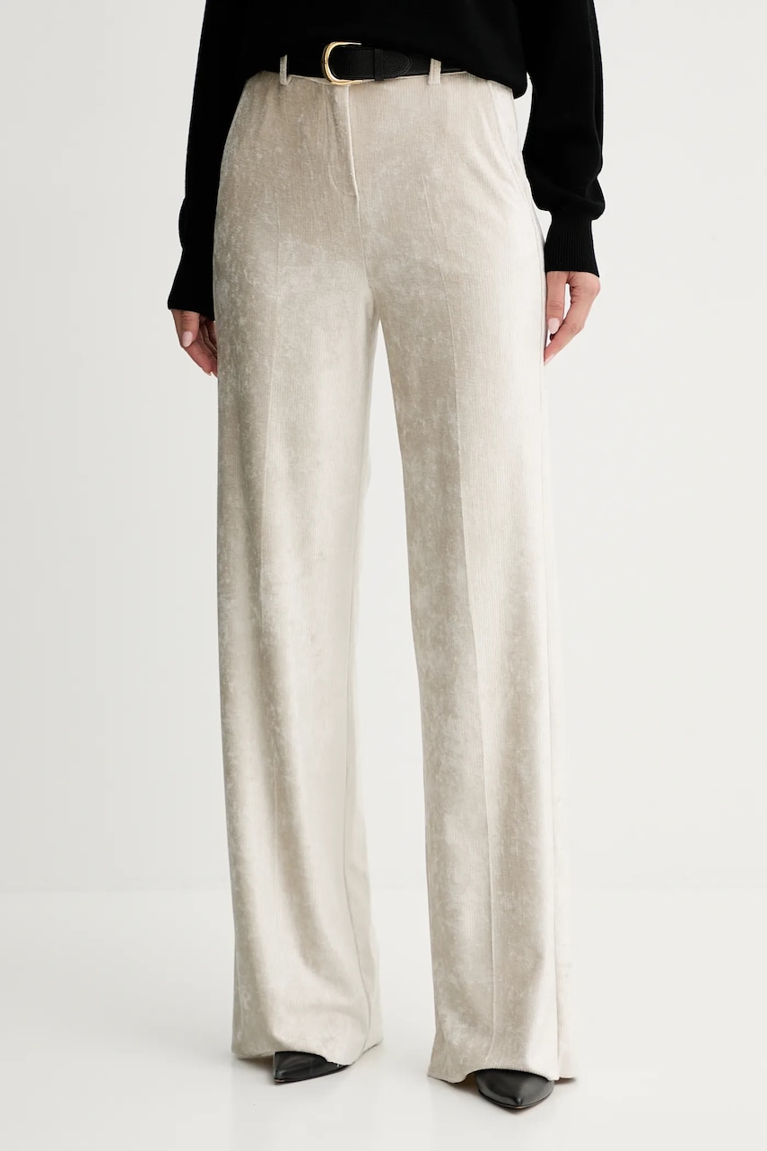 Marella pantaloni de catifea cord culoarea bej, drept, high waist, 2523786034200
