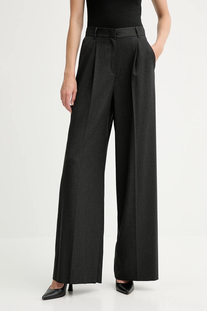 Levně Kalhoty Marella Emme by Marella dámské, šedá barva, široké, high waist, 2525136151200