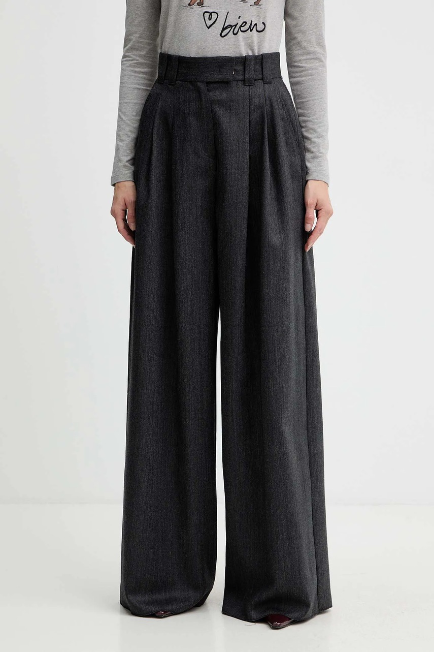 Levně Vlněné kalhoty Marella dámské, šedá barva, široké, high waist, 2523136182200