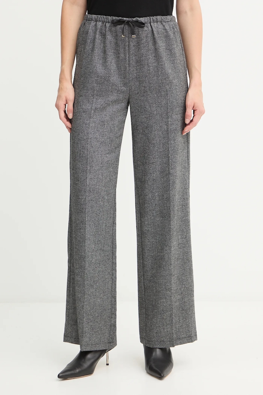 Marella pantaloni cu lână Emme by Marella culoarea gri, lat, high waist, 2525136022200