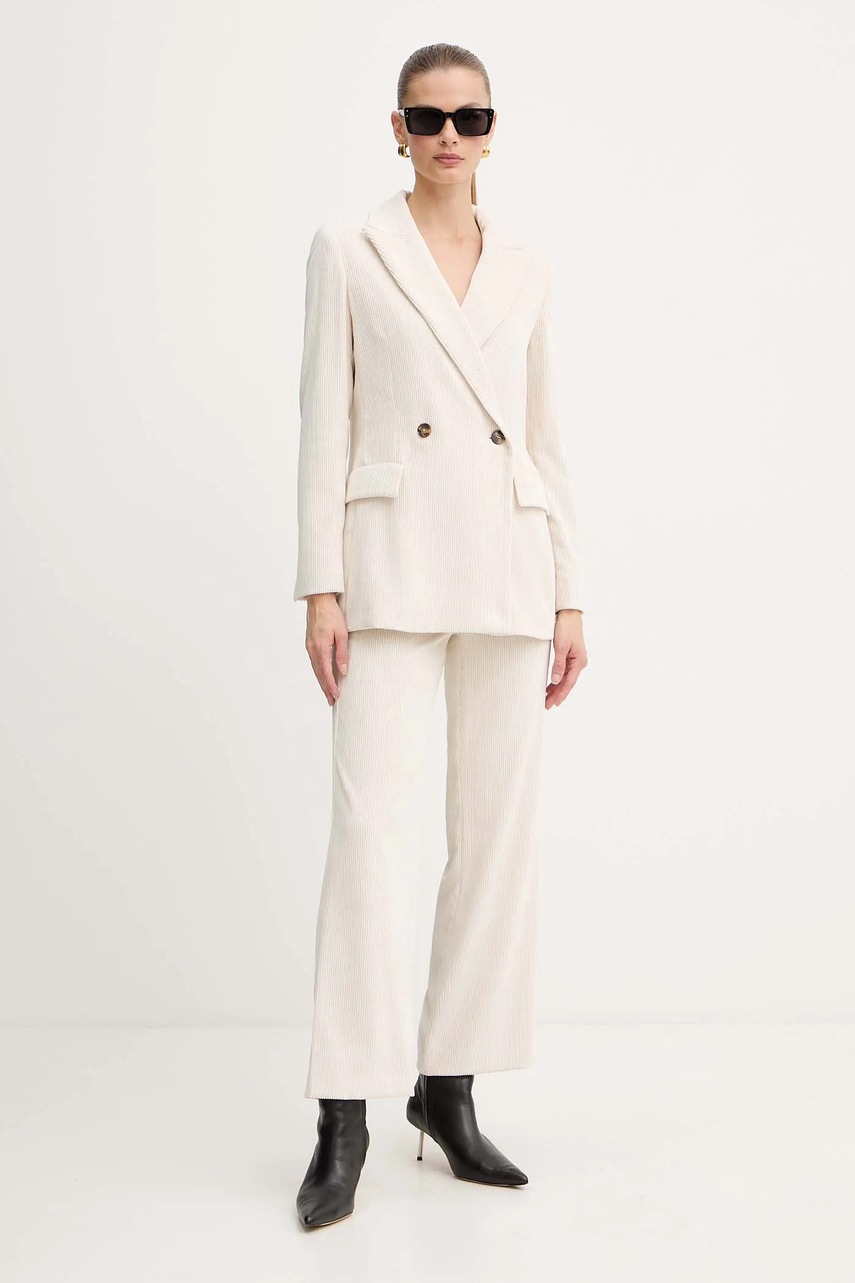 Вельветовые брюки Marella Emme by Marella цвет бежевый прямые высокая посадка 2525136052200