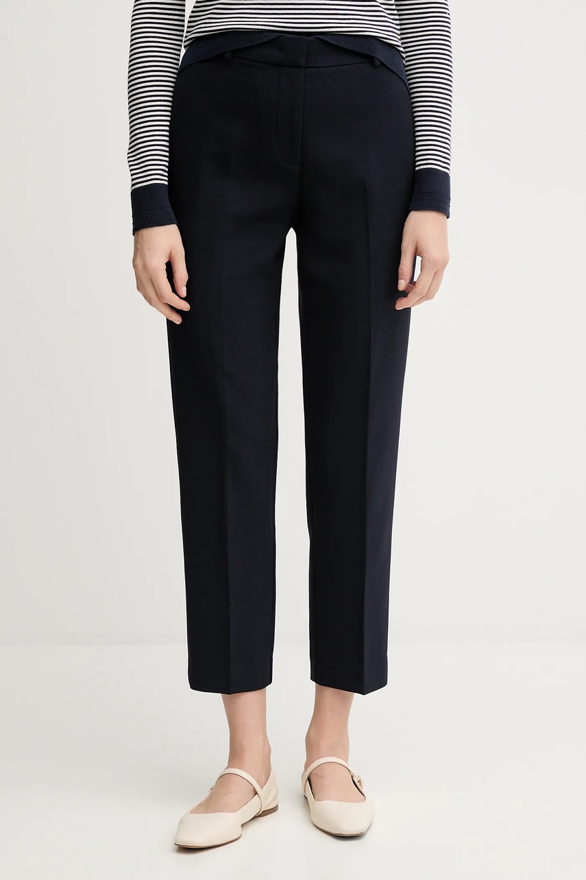 Levně Kalhoty Tommy Hilfiger dámské, tmavomodrá barva, high waist, WW0WW48355
