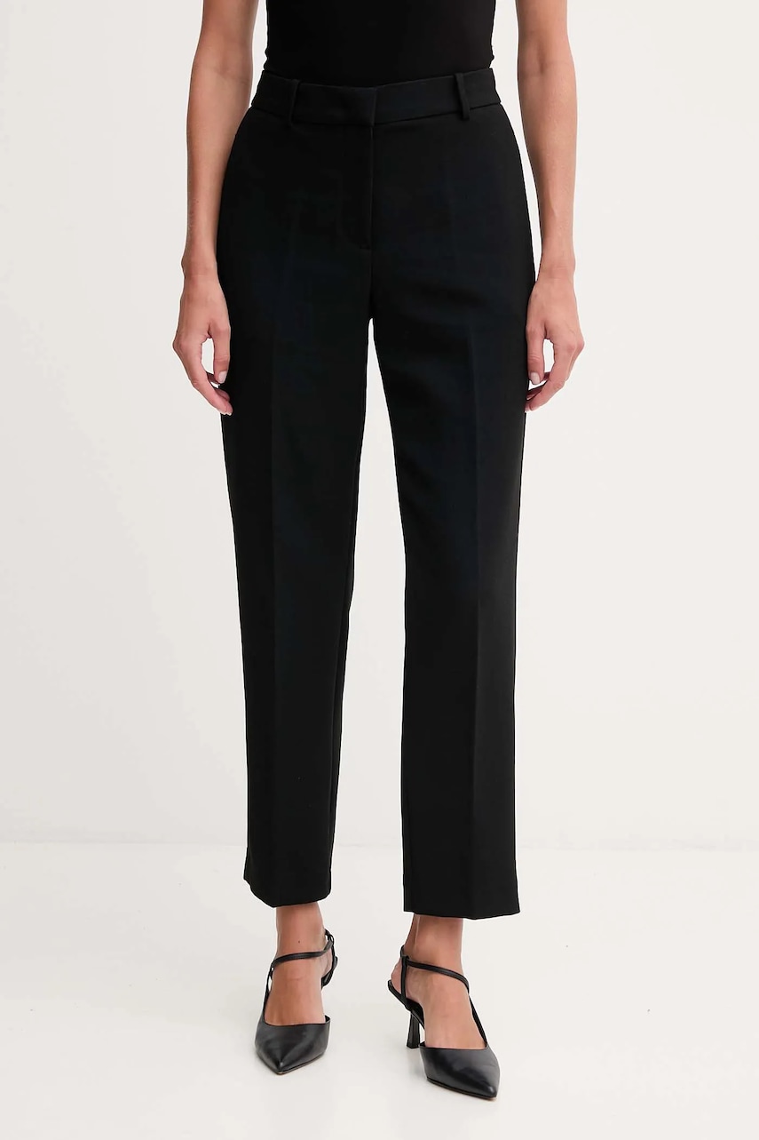 Levně Kalhoty Tommy Hilfiger dámské, černá barva, high waist, WW0WW48355