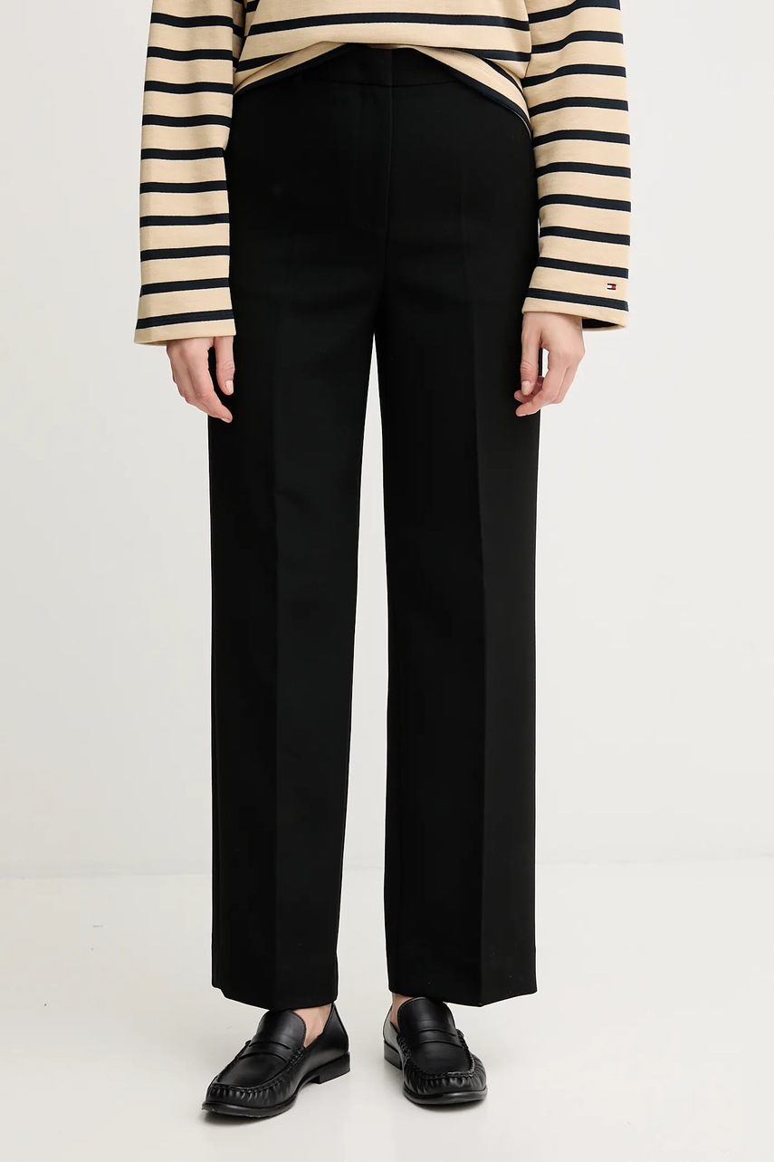 Levně Kalhoty Tommy Hilfiger dámské, černá barva, high waist, WW0WW48357