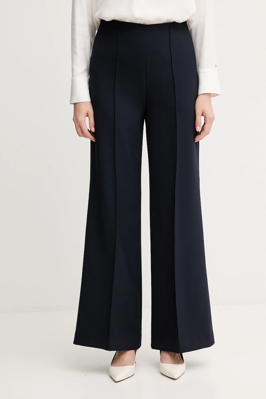 Levně Kalhoty Tommy Hilfiger dámské, tmavomodrá barva, zvony, high waist, WW0WW48406