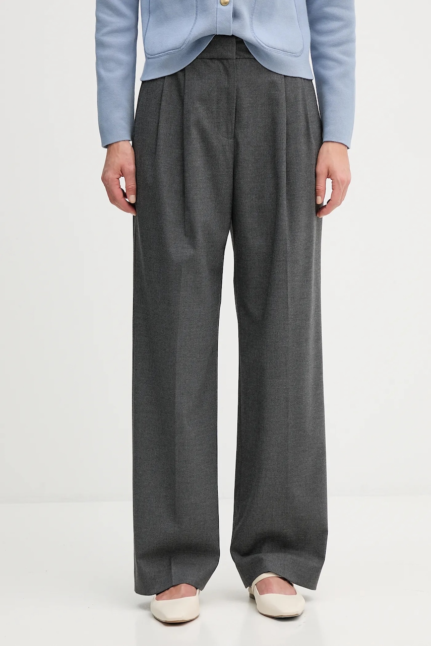 Levně Kalhoty Tommy Hilfiger dámské, šedá barva, široké, high waist, WW0WW48358