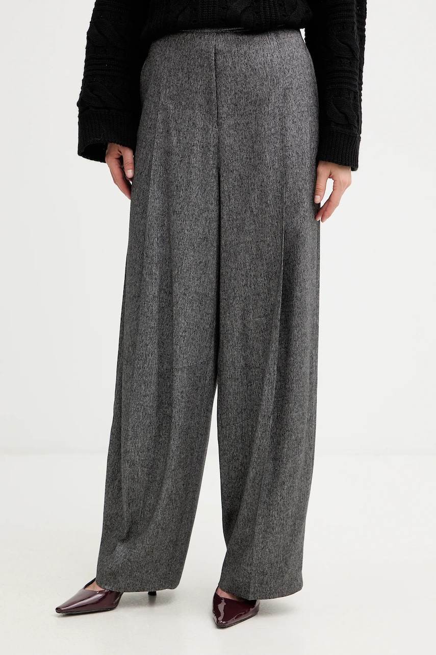 BOSS pantaloni din lână culoarea gri, drept, high waist, 50548212