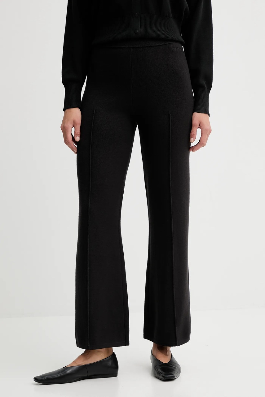 Levně Kalhoty Calvin Klein dámské, černá barva, high waist, LV044D368G