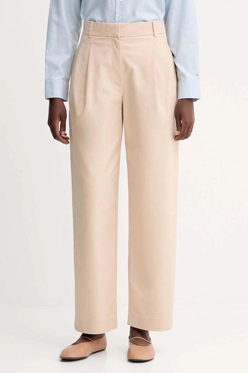Levně Kalhoty Calvin Klein dámské, béžová barva, široké, high waist, LV044D664G