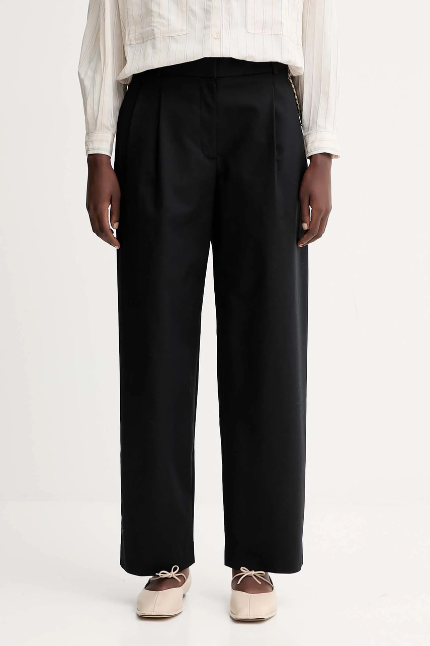Levně Kalhoty Calvin Klein dámské, černá barva, široké, high waist, LV044D664G
