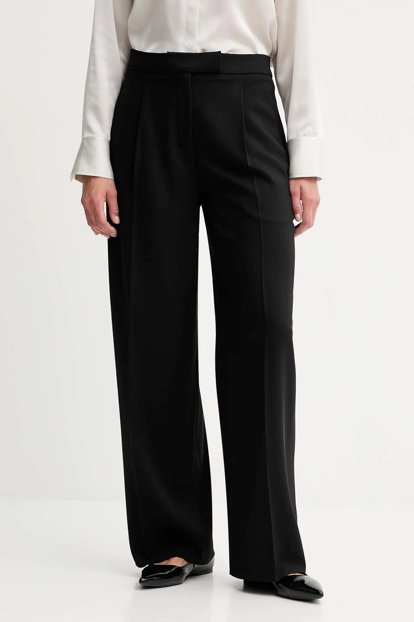 Levně Kalhoty Calvin Klein dámské, černá barva, high waist, LV040WL673