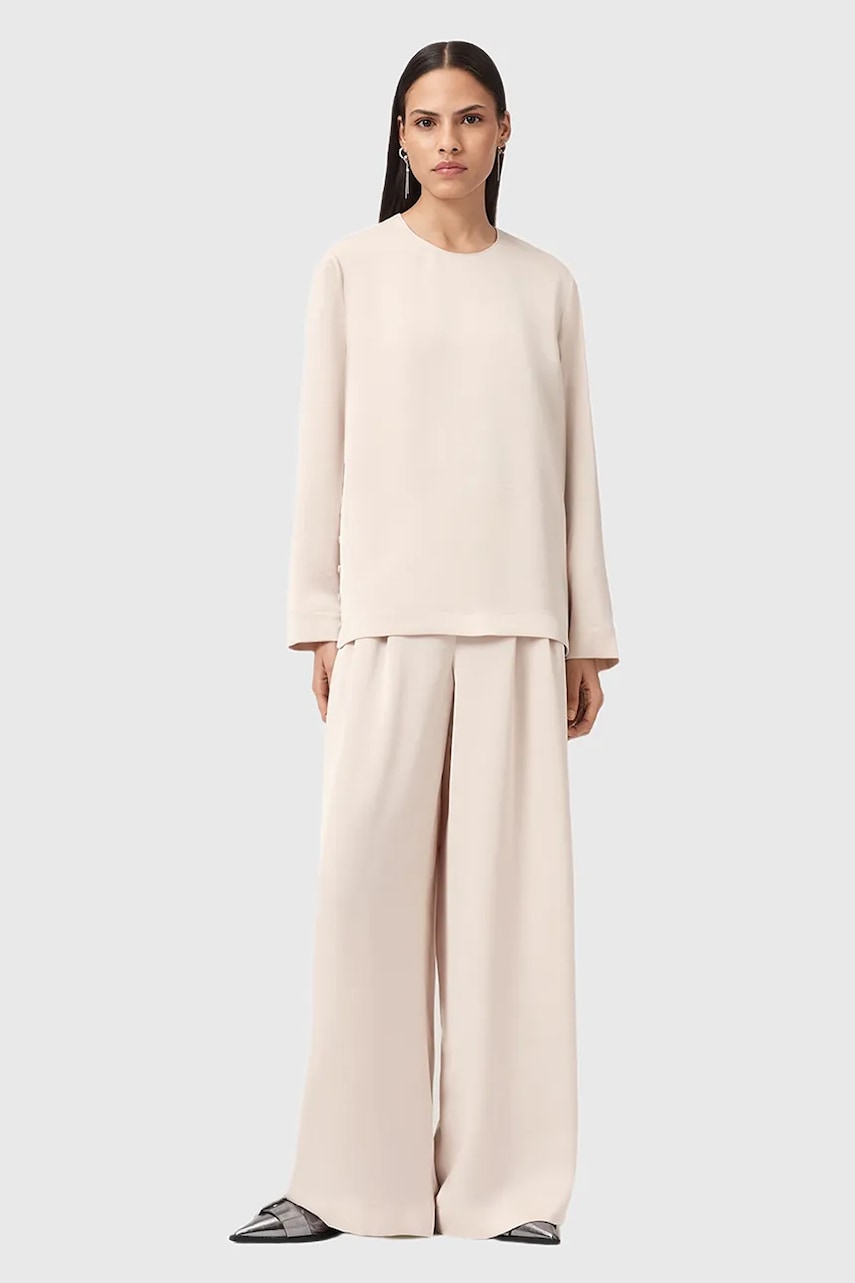AllSaints pantaloni LEANNE culoarea alb, lat, medium waist, W015TD