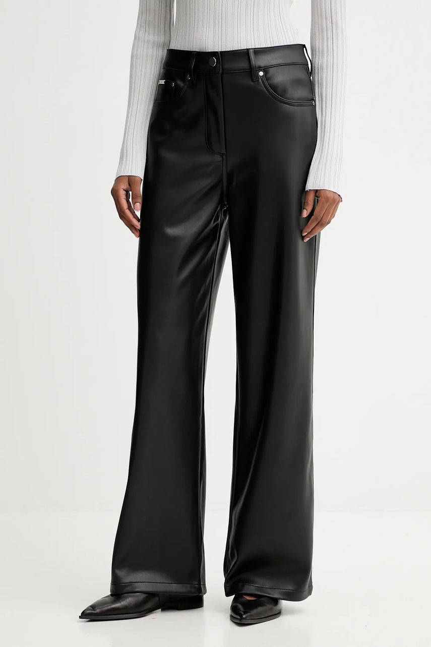 Levně Kalhoty Calvin Klein Jeans dámské, černá barva, high waist, LV044D619G