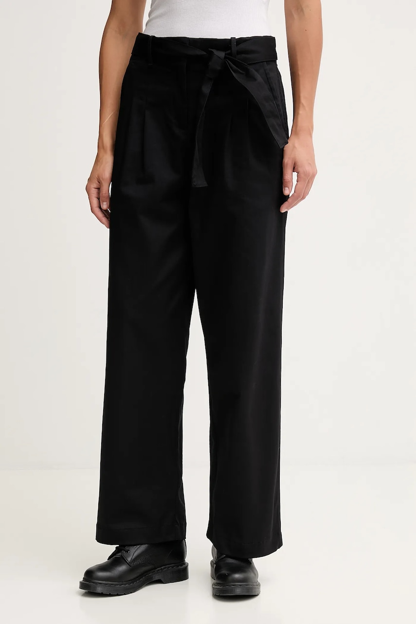 Levně Kalhoty Calvin Klein Jeans dámské, černá barva, high waist, LV044D639G