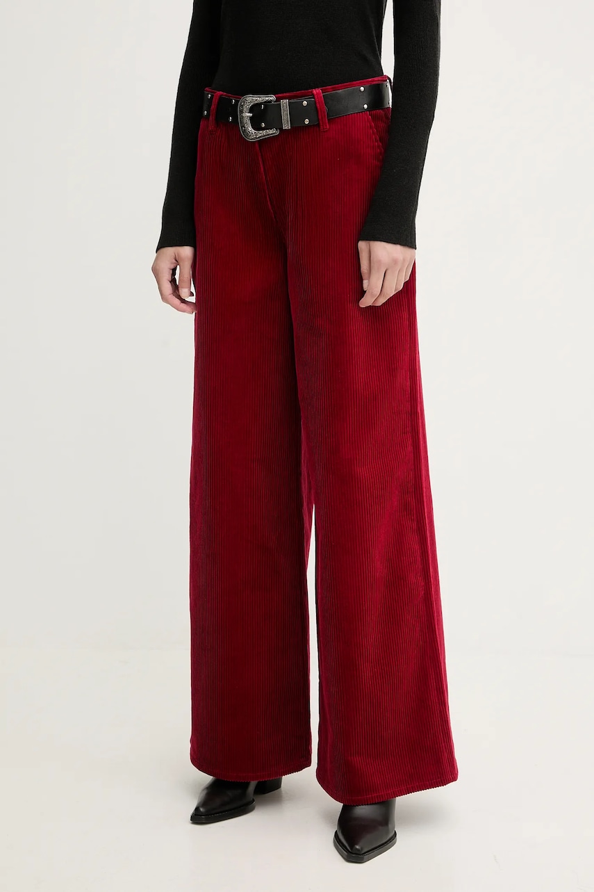 Filippa K pantaloni de catifea cord culoarea roșu, lat, high waist, 31981