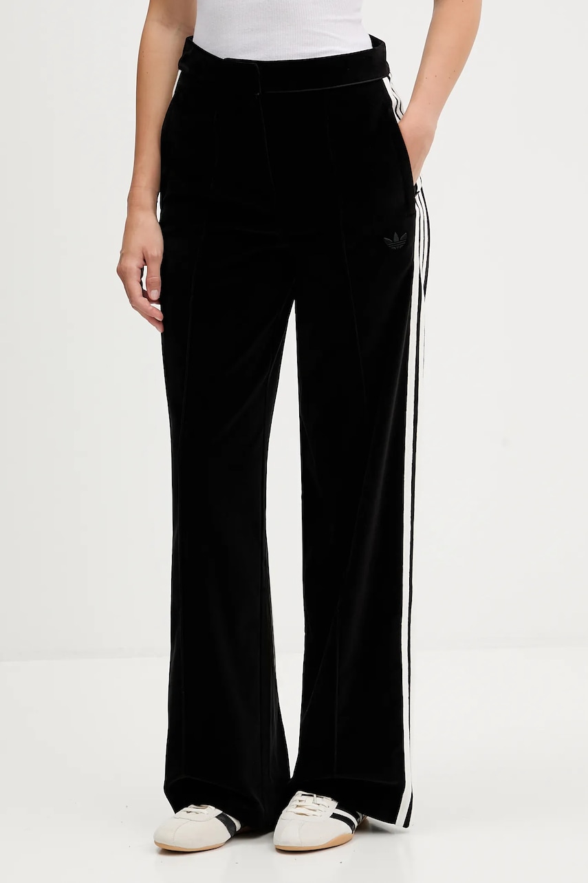 adidas Originals pantaloni de trening din velur Velvet culoarea negru, lat, high waist, KF2304
