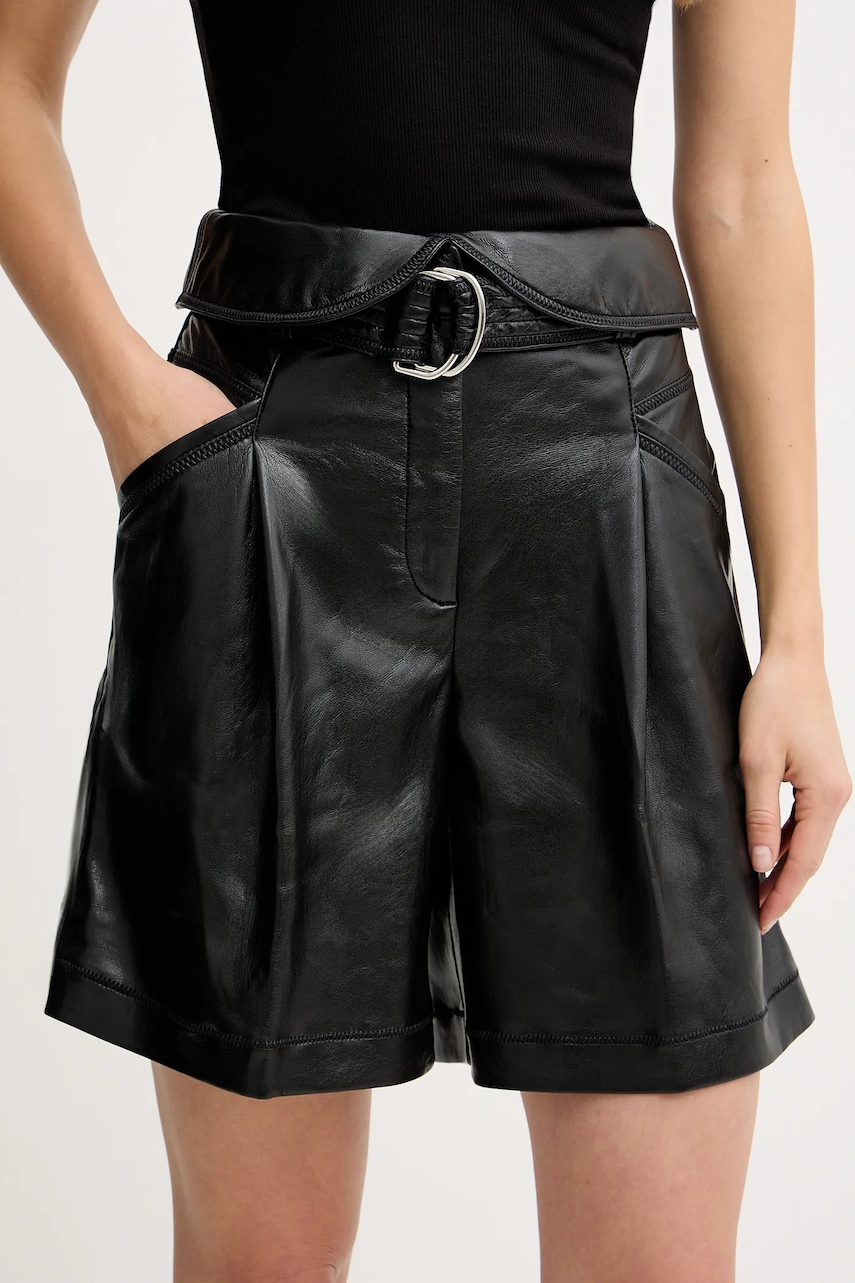 BOSS Orange pantaloni scurți culoarea negru, uni, high waist, 50547323