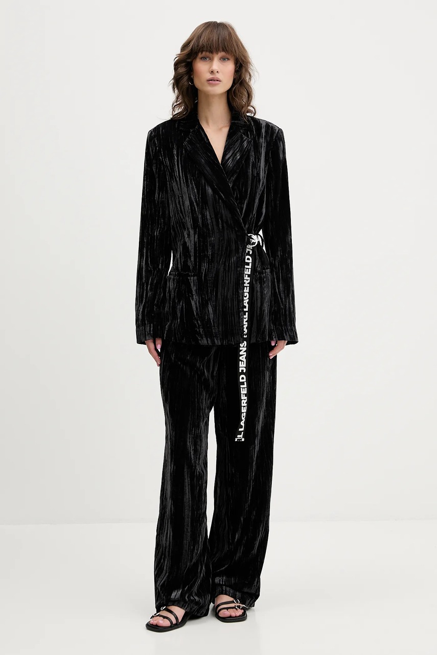Брюки из велюра Karl Lagerfeld Jeans цвет чёрный прямые высокая посадка A4W10135