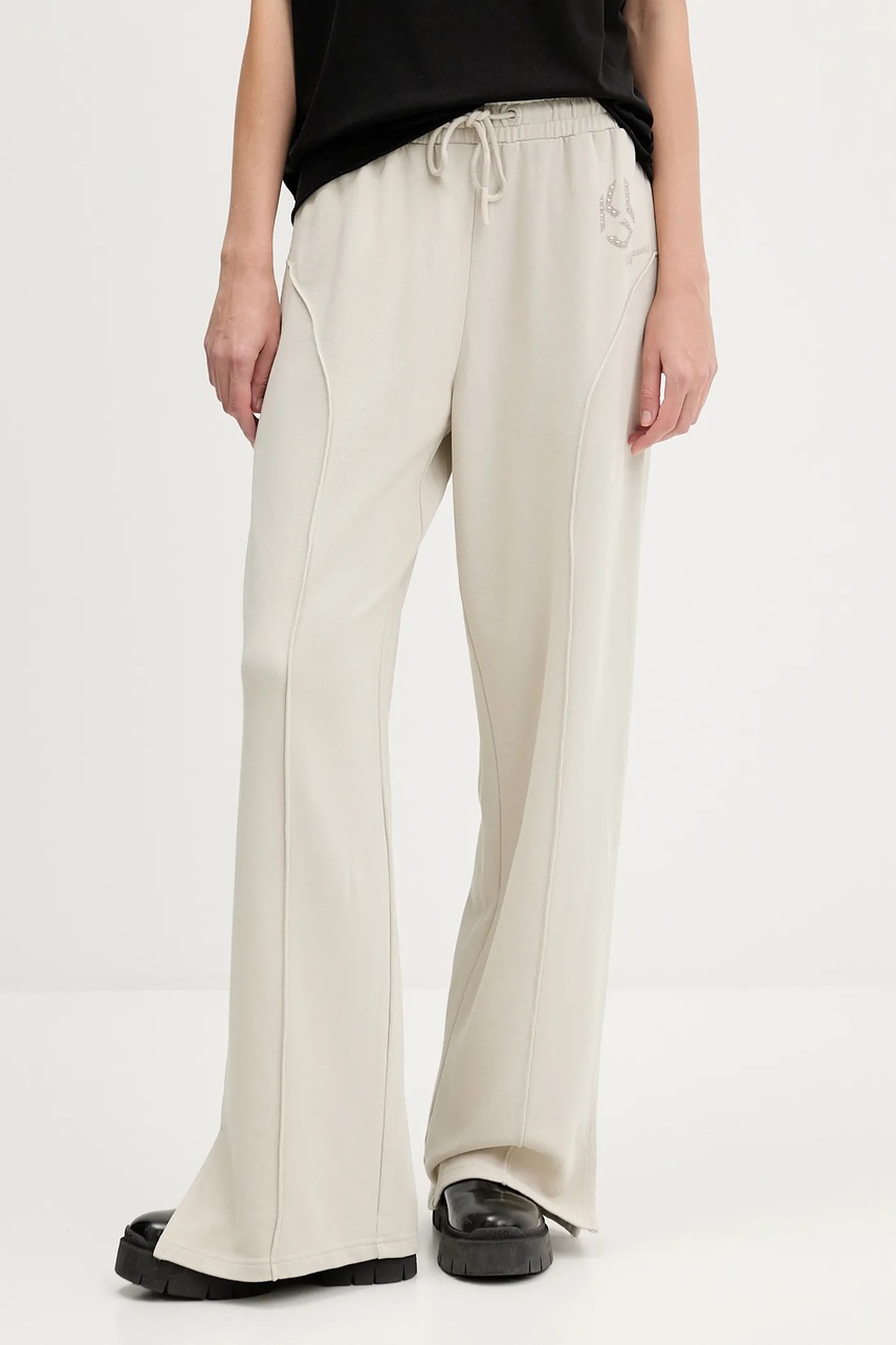 Karl Lagerfeld Jeans pantaloni de trening din bumbac culoarea bej, cu imprimeu, A4W10080