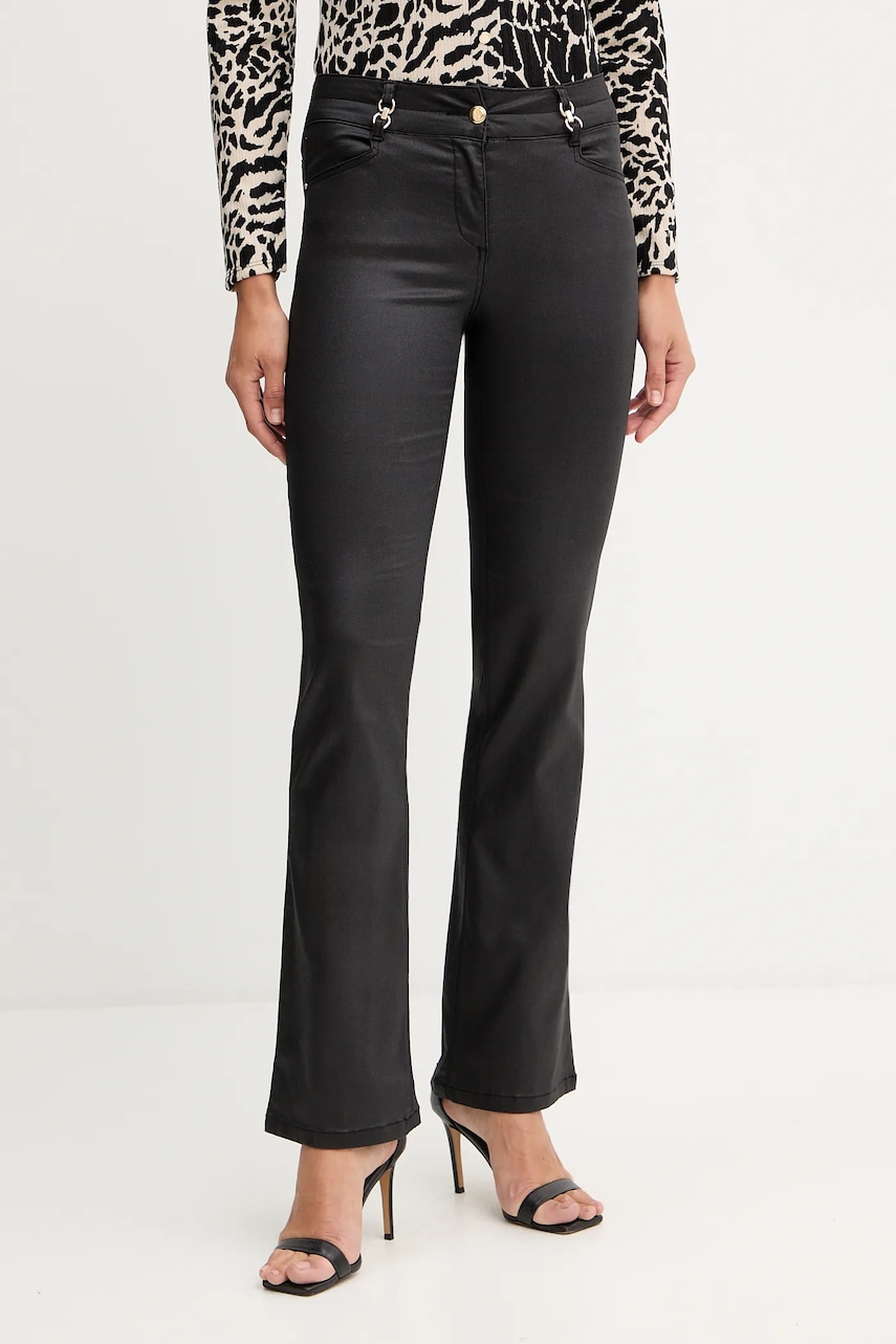 Morgan pantaloni culoarea negru, evazați, medium waist, PCURE